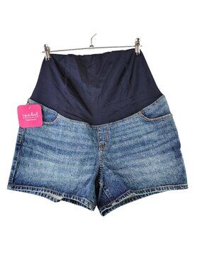 Womens Isabel Maternity Over Belly Midi Maternity Denim Shorts 4" inseam Size 12